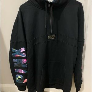 VS Pink Black Quarter Zip with Floral Logo